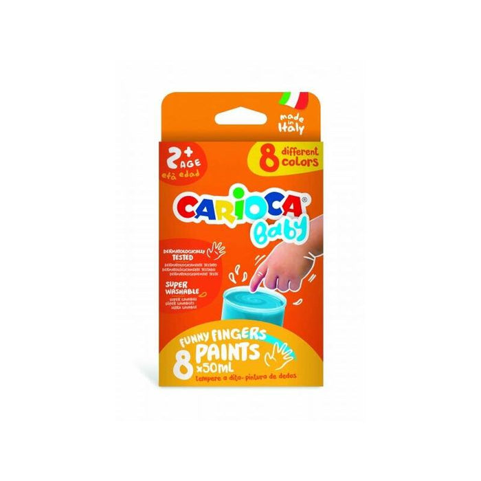 Carioca Tempera Baby Pack De 8 Botes De Pintura De Dedos 2+ - Lavable - Atoxica - Sin Olor - Maxima Creatividad Y