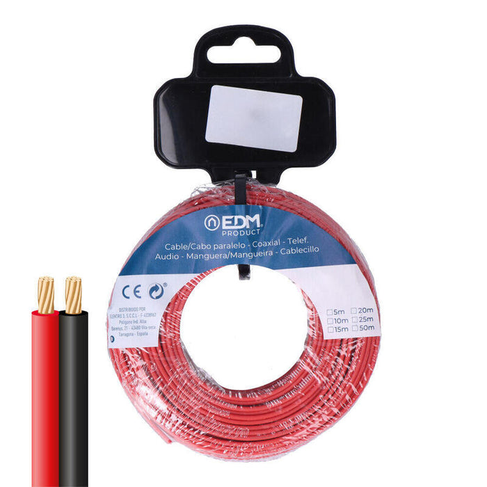 Carrete Cable Paralelo 2x1mm Rojo/Negro 15m.