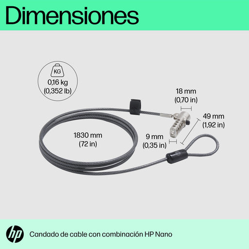 EAN 0196337975811 - HP Nano Combination Cable Lock cable antirrobo Acero inoxidable 1,83 m imagen 2