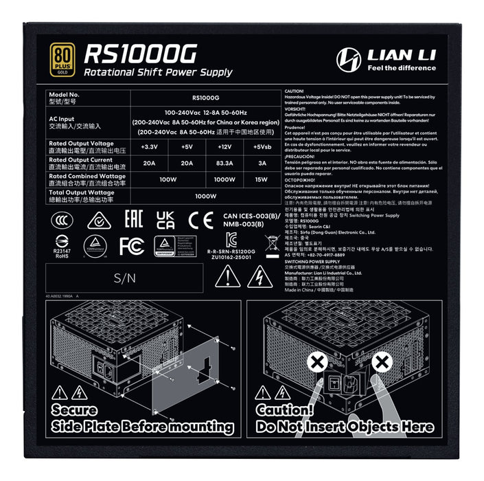 EAN 4718466018861 - Lian Li RS1000G unidad de fuente de alimentación 1000 W 20+4 pin ATX ATX Negro imagen 7
