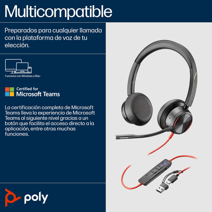 EAN 0197498429267 - HP Poly Blackwire 8225 Stereo Microsoft Teams Certified USB-C Headset +USB-C/A Adapter Alámbrico Diadema  imagen 4