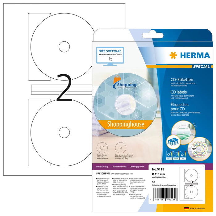 EAN 4008705051156 - HERMA 5115 etiqueta de impresora Blanco Etiqueta para impresora autoadhesiva imagen 1