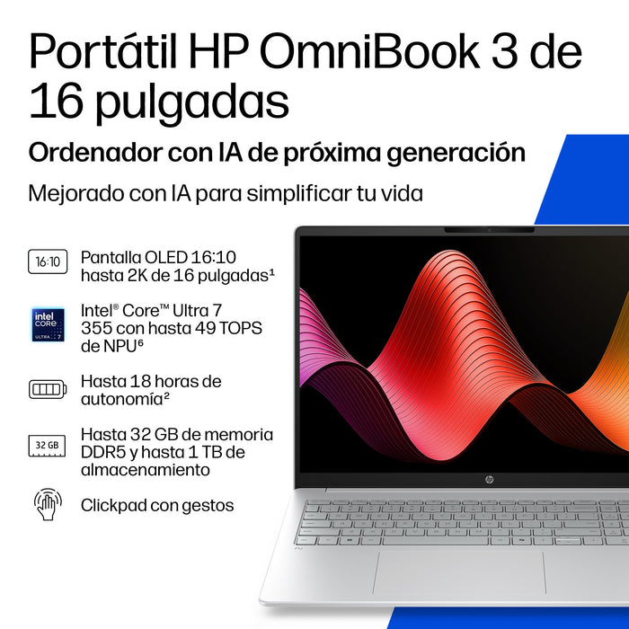 EAN 199896514293 - HP OmniBook 3 Laptop Next Gen AI 16-bs0012ns Copilot+ PC Intel Core Ultra 7 Portátil 40,6 cm (16") 2K 24 G imagen 4