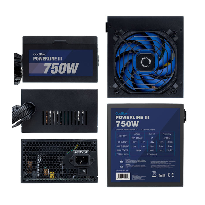 EAN 8436556143021 - CoolBox Powerline III 750 unidad de fuente de alimentación 20+4 pin ATX Negro imagen 4