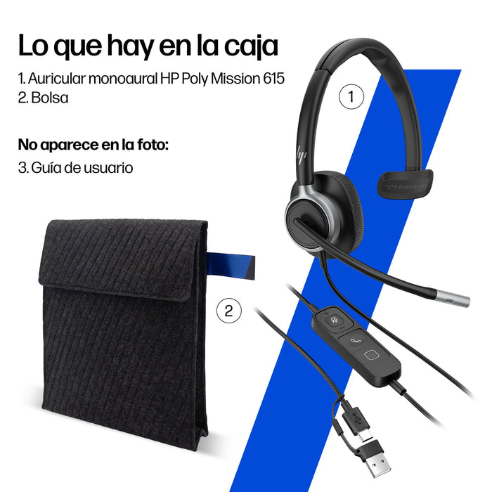 EAN 0199764365583 - HP Poly Mission 615 Monaural USB Wired Headset (Bulk) Alámbrico Diadema Oficina/Centro de llamadas USB Ty imagen 5