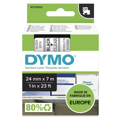 EAN 5411313537100 - DYMO D1 Standard - Black on Transparent - 24mm cinta para impresora de etiquetas Negro sobre transparente imagen 1