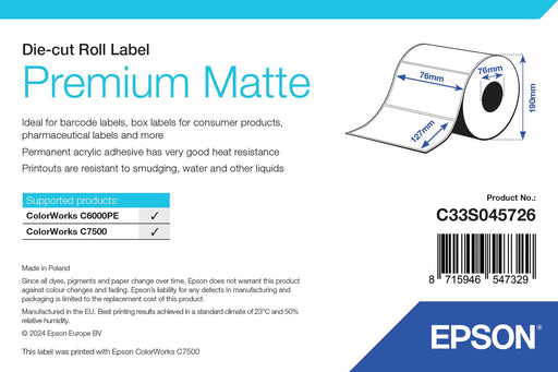 EAN 8715946547329 - Epson Premium Matte Label Blanco Mate imagen 2