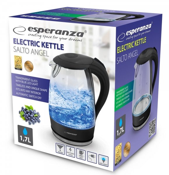 EAN 5901299915684 - Esperanza EKK011K tetera eléctrica 1,7 L 2200 W Negro, Gris, Transparente imagen 3