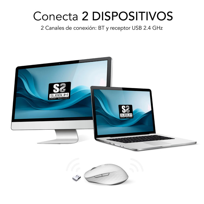 EAN 8436586743000 - SUBBLIM SUBMO-EDCUR02 ratón Universal mano derecha Bluetooth + USB Type-A Óptico 1600 DPI imagen 3