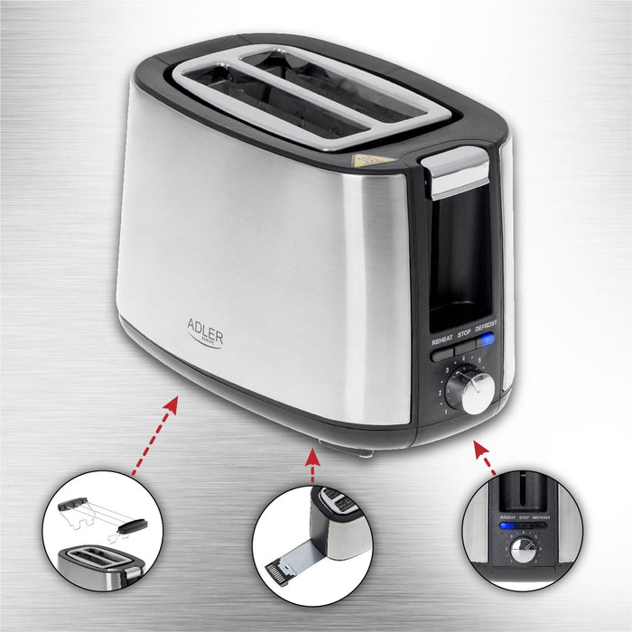 EAN 5903887802154 - Adler AD 3214 tostadora 7 2 rebanada(s) 900 W Plata imagen 3