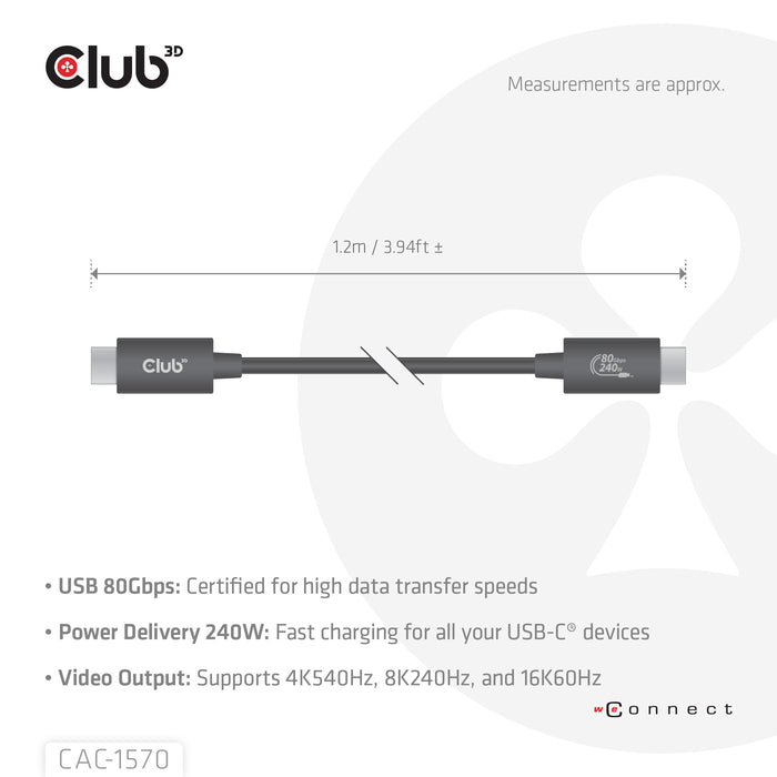 EAN 8719214473266 - CLUB3D CAC-1570 cable USB USB4 Gen 2x2 1,2 m USB C Negro imagen 3