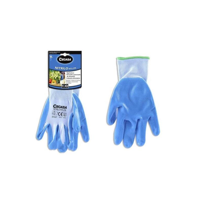 Cegasa Guantes De Trabajo Talla 10 - Fabricados En Nylon Con Recubimiento De Nitrilo En Palma Y Dedos - Azul