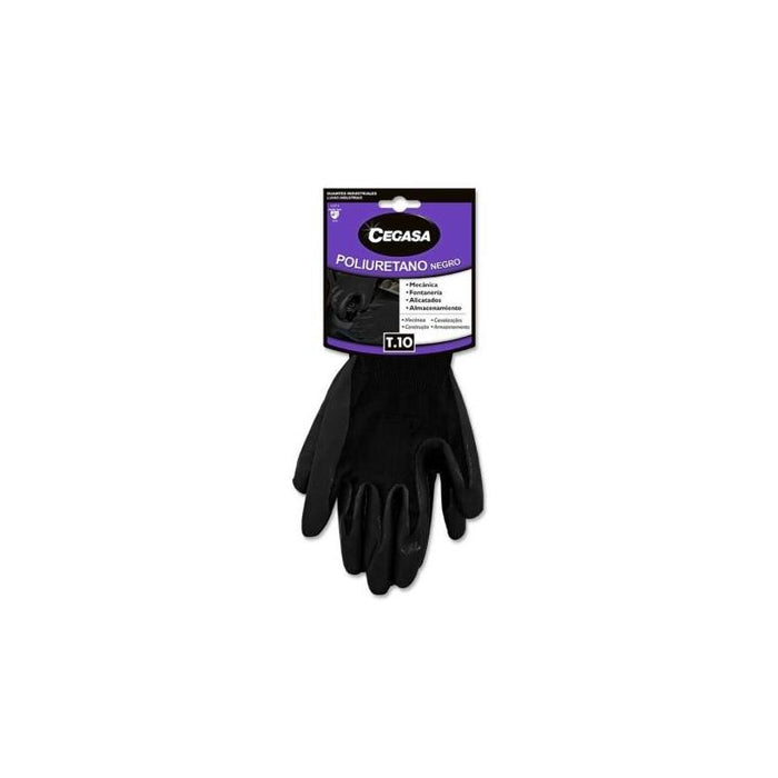 Cegasa Guantes De Trabajo Talla 10 - Fabricados En Poliester Con Recubimiento De Poliuretano En Palma - Negro