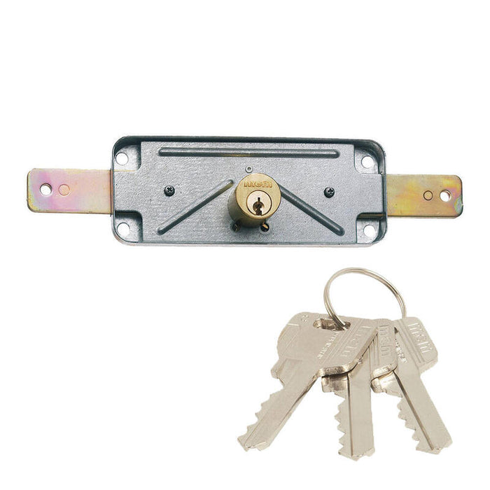 Cerradura De Sobreponer Para Puertas Metálicas Con Doble Cilindro De Serreta De 3 Llaves. 1511av Mcm