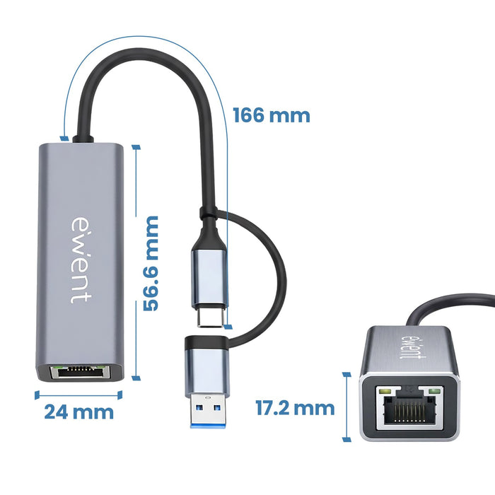 EAN 8052101435696 - Ewent EW9819 hub de interfaz USB 3.2 Gen 1 (3.1 Gen 1) Type-A + Type-C 1000 Mbit/s Gris imagen 2
