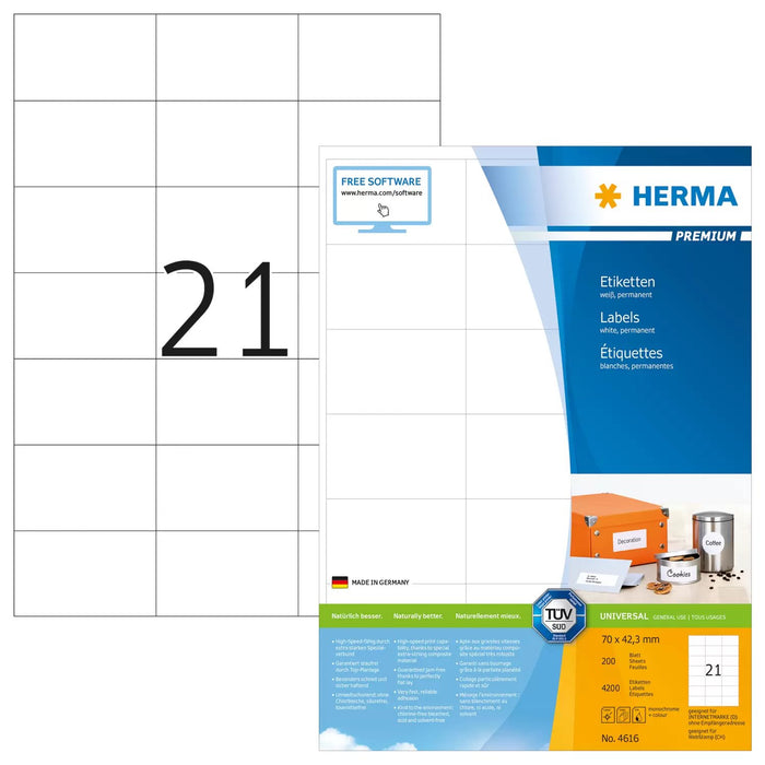 EAN 4008705046169 - HERMA 4616 etiqueta autoadhesiva Rectángulo Permanente Blanco 4200 pieza(s) imagen 1