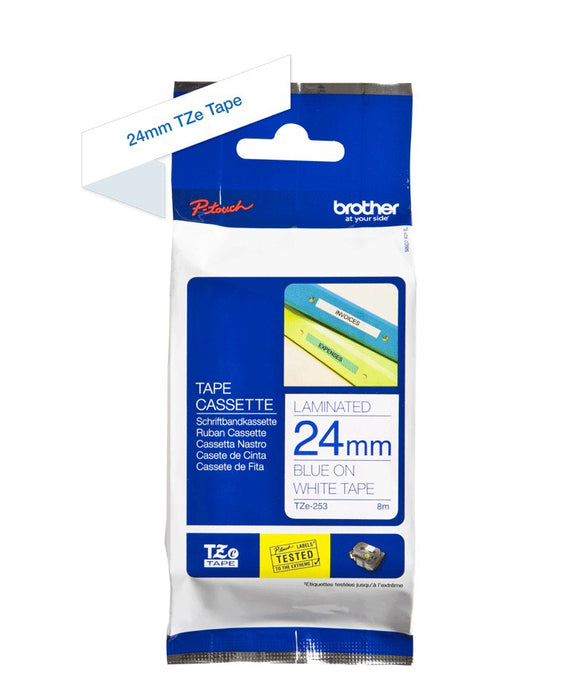 EAN 4977766685498 - Brother TZE-253 cinta para impresora de etiquetas Azul sobre blanco imagen 3