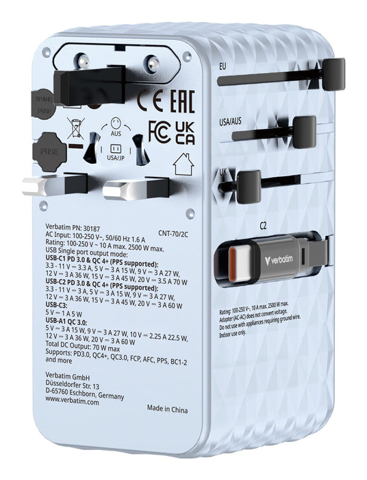 EAN 23942301875 - Verbatim Charge 'n' Travel 70W Universal Azul Corriente alterna Carga rápida Interior imagen 5