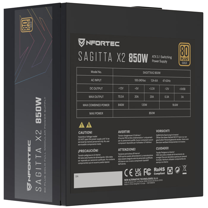 EAN 8435443722240 - Nfortec NF-PSU-SAGITTAX2-FM-850W unidad de fuente de alimentación 20+4 pin ATX ATX imagen 5