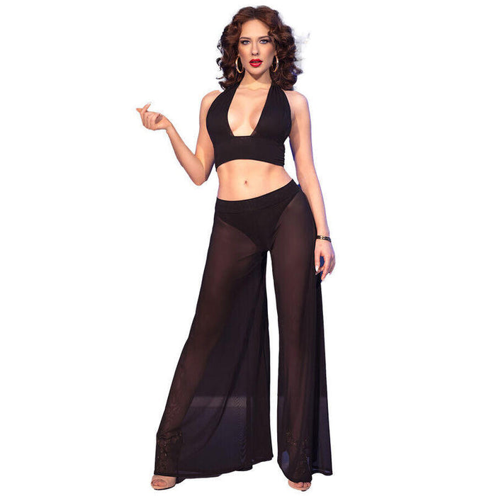 Chilirose - Cr  4857 Set Top Y Pantalones Negro Talla M
