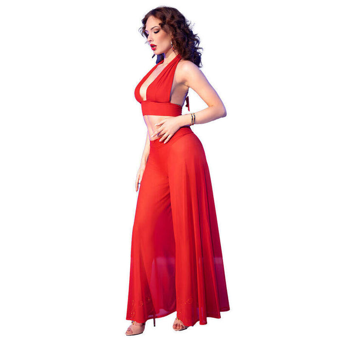 Chilirose - Cr  4857 Set Top Y Pantalones Rojo Talla L