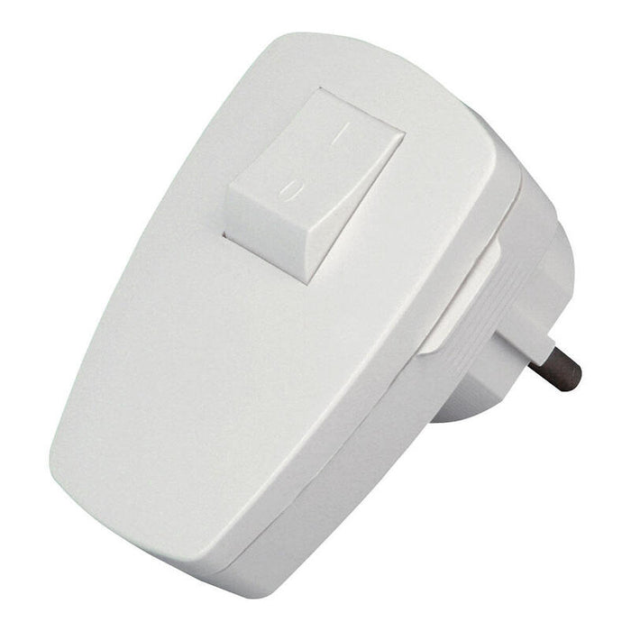 Clavija 2p+T Angular Blanca Con Interruptor 3x1,5mm² 16a. Kopp