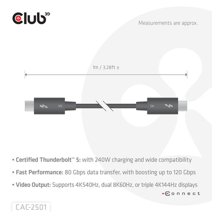 Club3d Cac-2501 Cable Thunderbolt 1 M 120 Gbit/S Negro