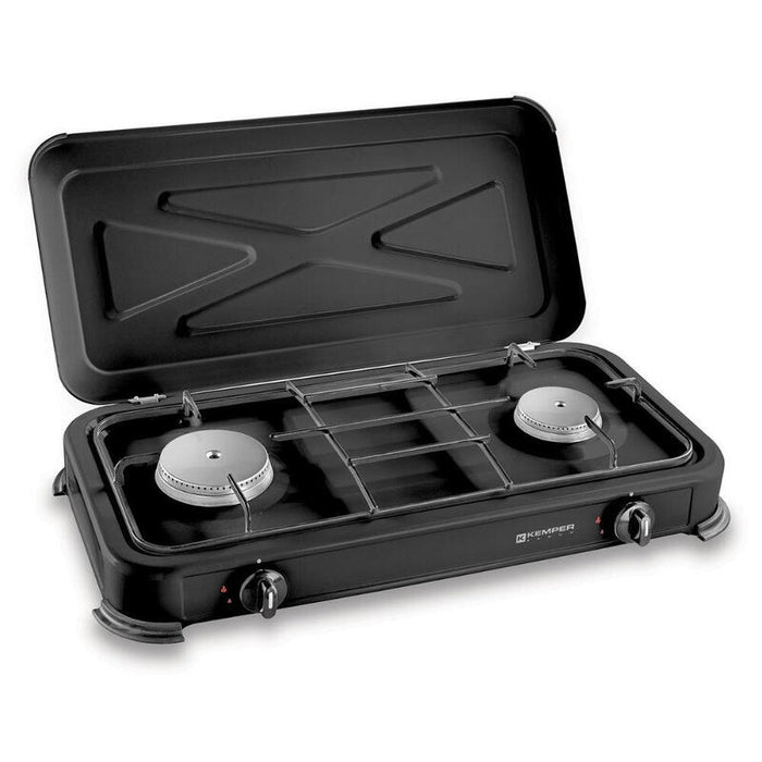 Cocina De Gas Butano/Propano Esmaltada 2 Quemadores, Negra, 570 X 300 X 65 Mm