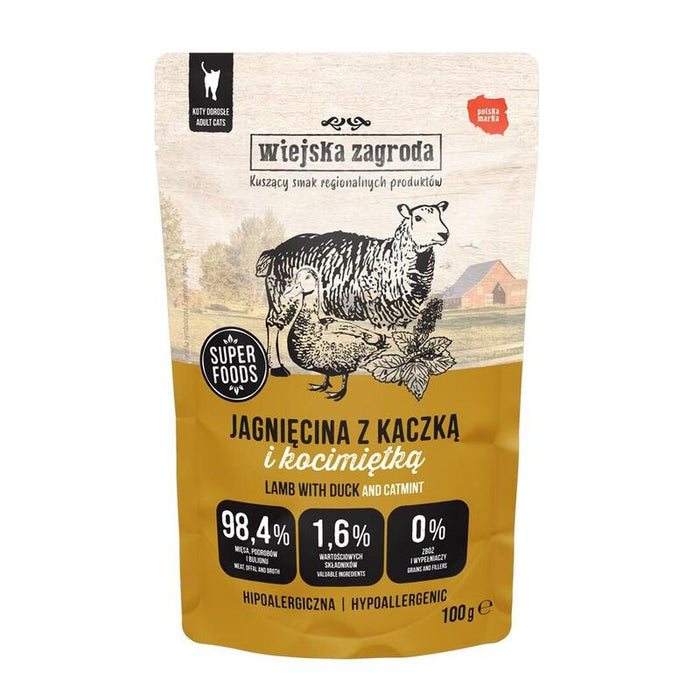 Comida Húmeda Para Gatos  Wiejska Zagroda Cordero Con Pato Y Hierba Gatera  100g