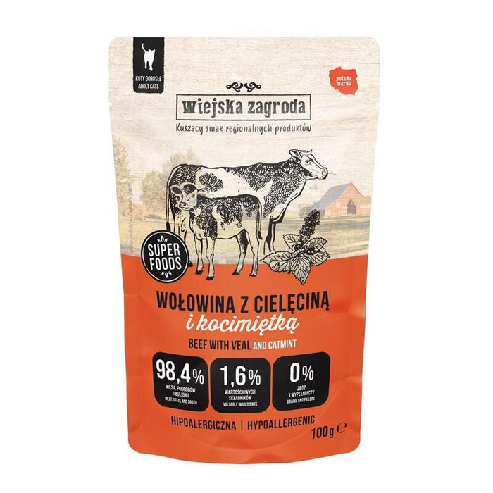 Comida Húmeda Para Gatos  Wiejska Zagroda Ternera Con Carne De Ternera Y Hierba Gatera 100g