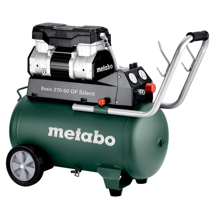Compresor Metabo Basic 270-50 Of Silent  Caldera De 50 L, 10 Bar De Presión, 130 L/Min De Potencia De Llenado, Sin Aceite, Silencioso Y Portátil, Para Bricolaje Y Profesionales  Incluye Acoplamiento