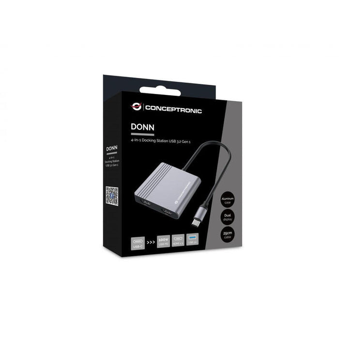Conceptronic Adaptador Usb-C->2xhdmi,Usb-C Pd,1xusb3.0 0.25 Gr