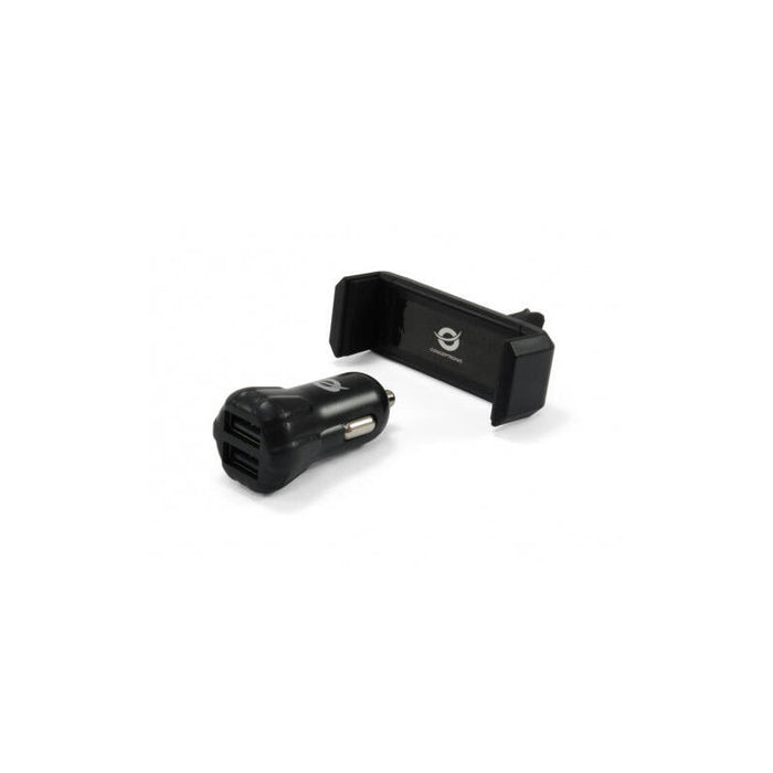 Conceptronic Cargador 5v 2xusb  Para Coche 12/24v + Soporte Smartphone Toma Ventilacion Cusbcar2akit
