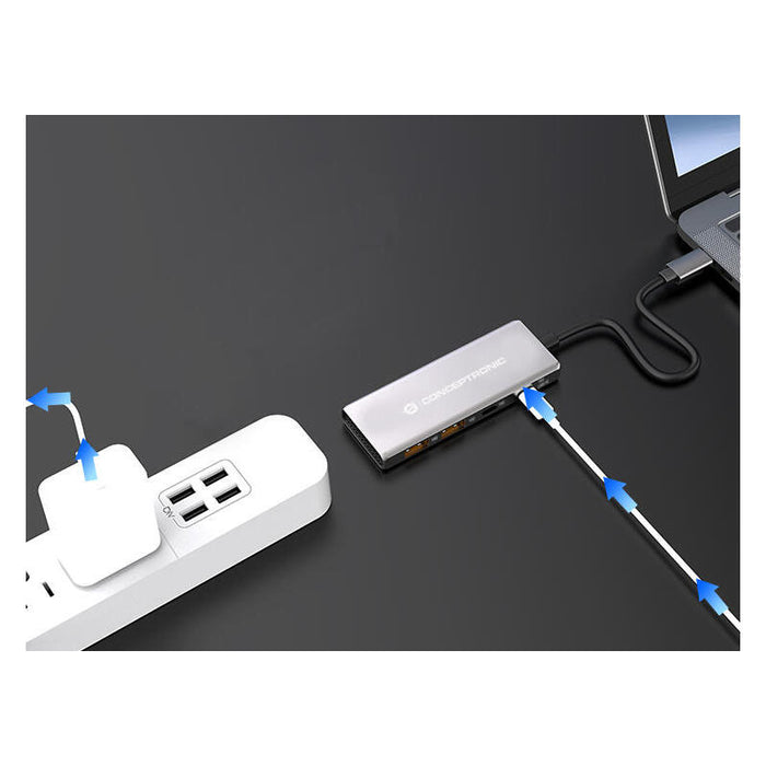 Conceptronic Dock Usb-C->2xusb-C,2xusb-A,100wpd O.N.0.25m Gr