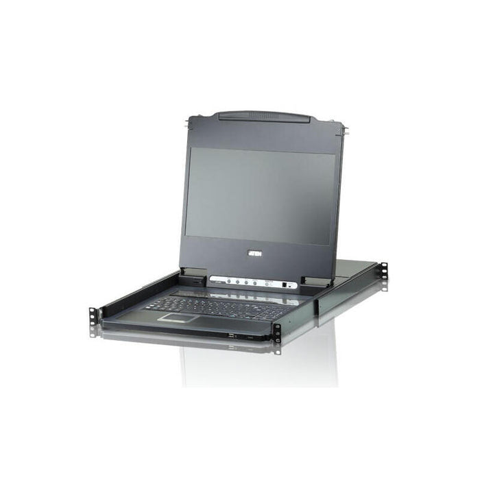 Consola Lcd Panorámica Single Rail Con Switch Kvm Integrado Dvi Usb De 8 Puertos Teclado Ingles Usa
