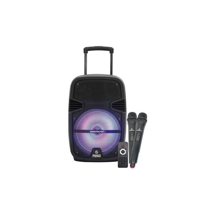 Coolsound A350 Altavoz Amplificado Bluetooth 350w 12" 50w Rms - Usb, Entrada Mic. Jack 6.3mm - Iluminacion Led - 2 Microfono Incluidos - Asa Y Ruedas De Transporte - Mando A Distancia