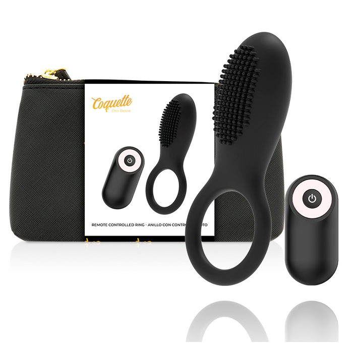 Coquette Chic Desire - Anillo Vibrador Control Remoto Recargable Negro / Gold