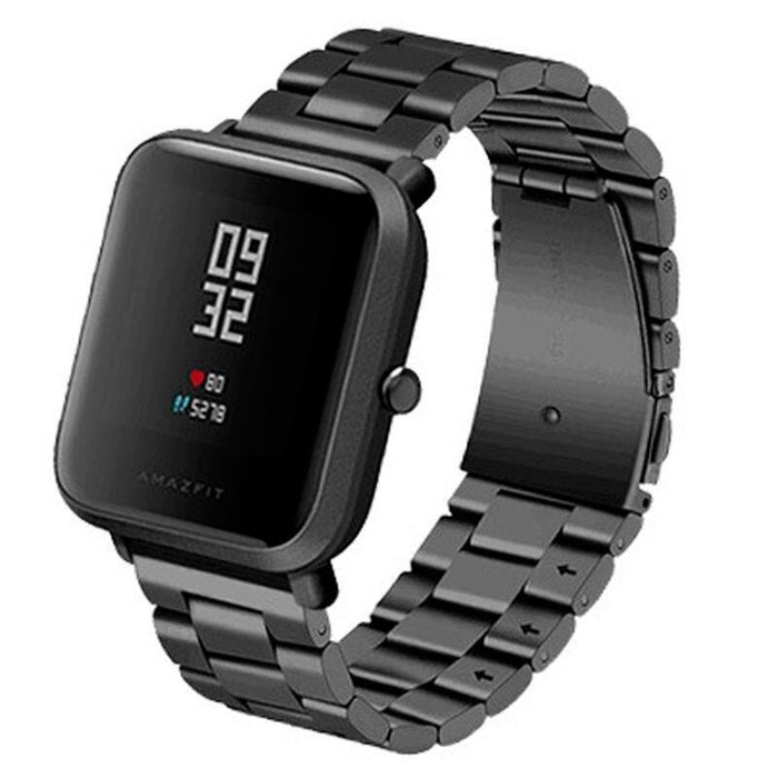 Correa Universal Metal Eslabones 20mm Para Smartwatch Xiaomi/Amazfit/Samsung/Huawei/Realme/Ticwatch (Negro)
