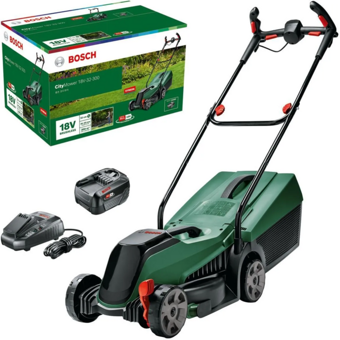 Cortacésped Inalámbrico Bosch Citymower 18v-32-300, 18 Voltios (Verde/Negro, Batería De Iones De Litio De 5,0 Ah, Power For All Alliance)