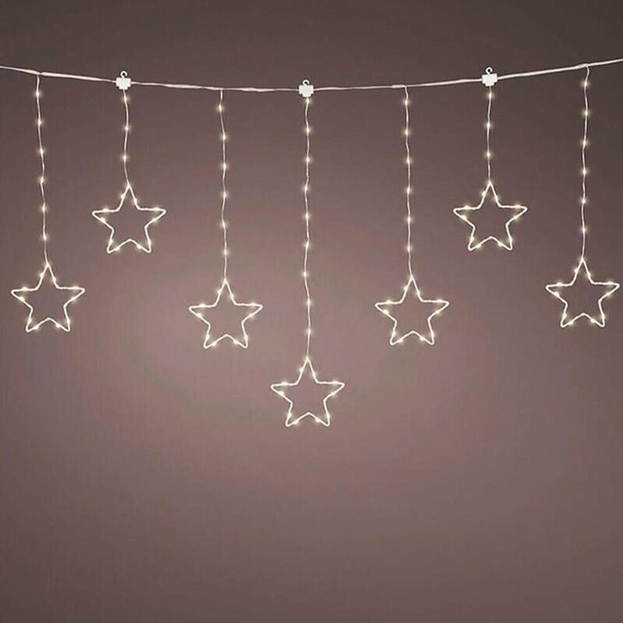 Cortina Multifunción, Exterior, Con Estrellas, Blanco Cálido, Cable Plateado, 1,2 M