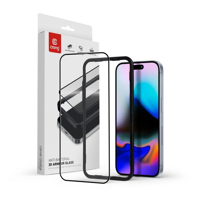 Cristal Protector Anti-Bacterial 3d Armour Glass - Templado 9h Full Glue Para Iphone 16 Pro + Ramka De Instalación