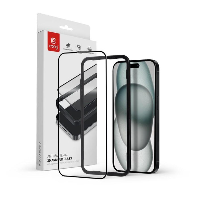 Crong Anti-Bacterial 3d Armour Glass Do Apple Iphone 16 Plus/Iphone 15 Plus + Ramka Instalacyjna