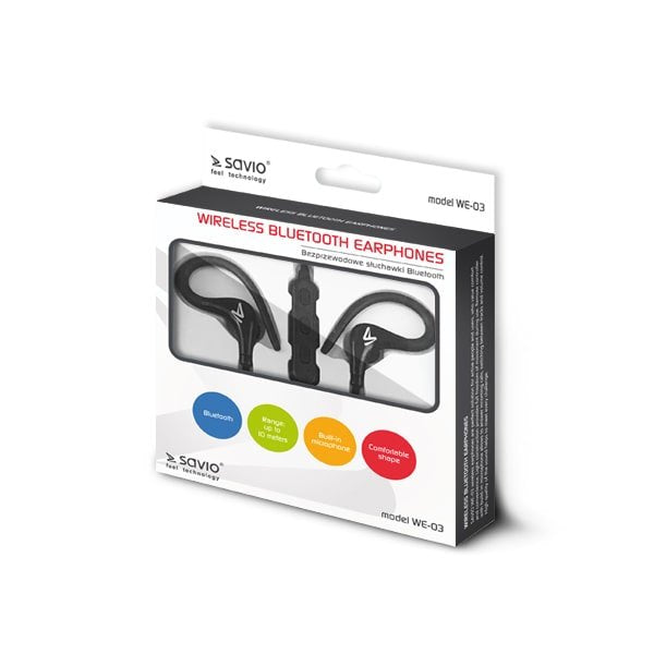 EAN 5901986044864 - Savio WE-03 auricular y casco Auriculares Inalámbrico Dentro de oído Deportes Bluetooth Negro imagen 4