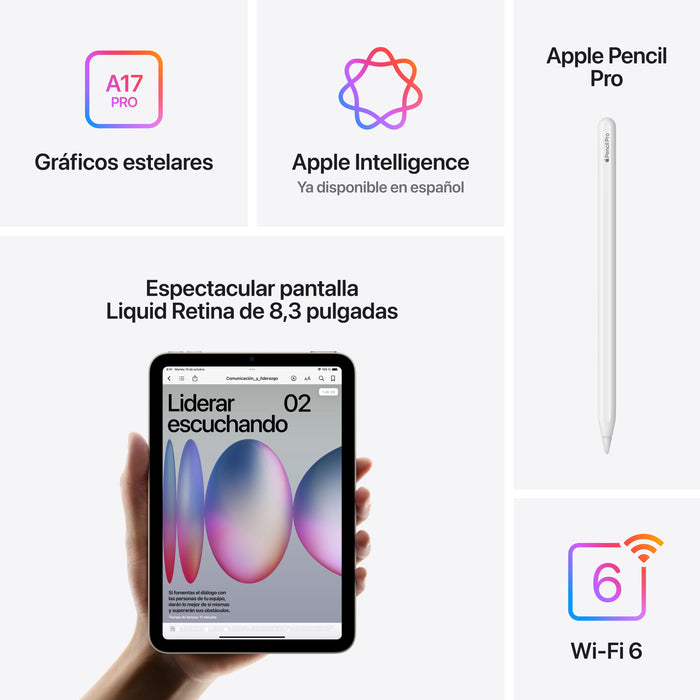 EAN 0195949729508 - Apple iPad mini 7th gen 128 GB 21,1 cm (8.3") Wi-Fi 6E (802.11ax) iPadOS 18 Blanco imagen 7