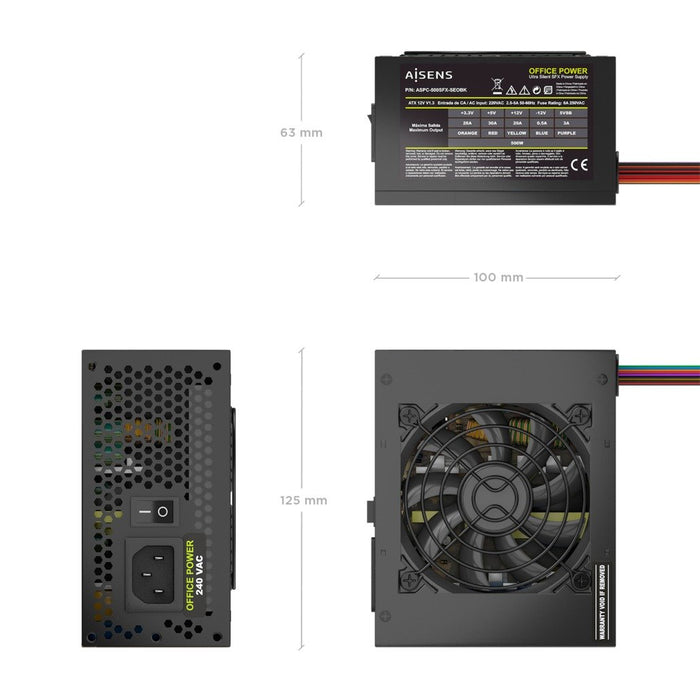 EAN 8435739905142 - AISENS ASPC-500SFX-SEOBK unidad de fuente de alimentación 20+4 pin ATX Negro imagen 3