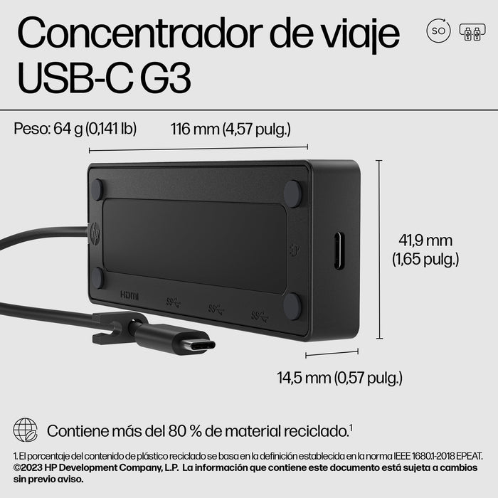 EAN 0198122960897 - HP USB-C Travel Hub G3 Alámbrico USB 3.2 Gen 2 (3.1 Gen 2) Type-C imagen 5