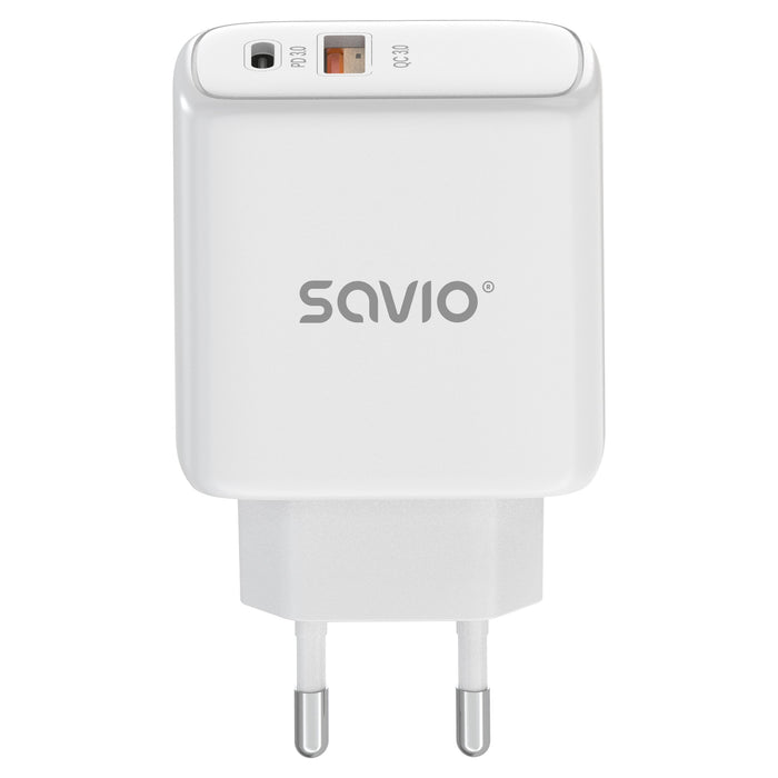 EAN 5905106070221 - Savio LA-12 cargador de dispositivo móvil Universal Blanco Corriente alterna Carga rápida Interior imagen 1