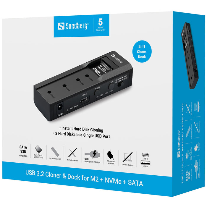 EAN 5705730136498 - Sandberg 136-49 base de conexión para disco duro USB 3.2 Gen 2 (3.1 Gen 2) Type-C Negro imagen 12