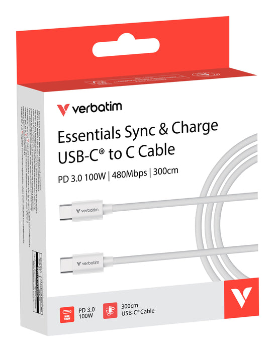 EAN 23942324096 - Verbatim 32409 cable USB USB 2.0 3 m USB C 0,48 Gbit/s 100 W Blanco imagen 4