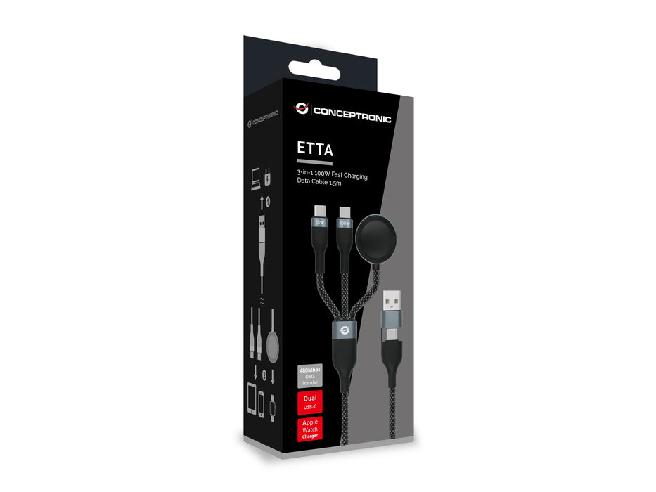 EAN 4015867243480 - Conceptronic ETTA08B15 cable USB USB 2.0 1,5 m USB A 2 x USB C Negro imagen 3